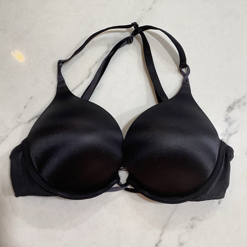 VICTORIA'S SECRET BOMBSHELL PLUNGE BLACK BRA SIZE 32B CONVERTIBLE STRAP + 2 Cups